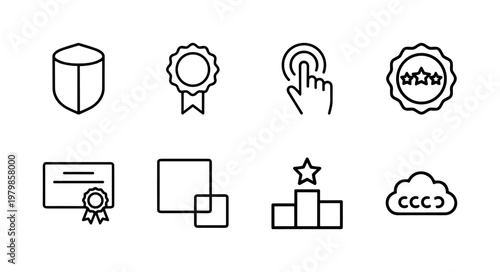 Minimalist quality control and business management line icon set