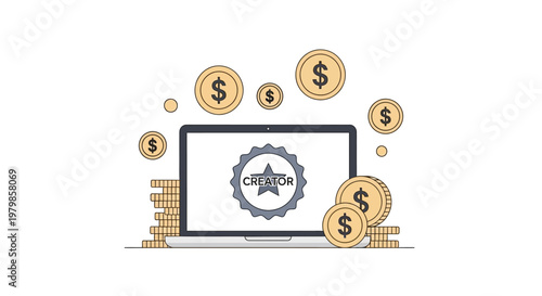 Laptop with money and coins.