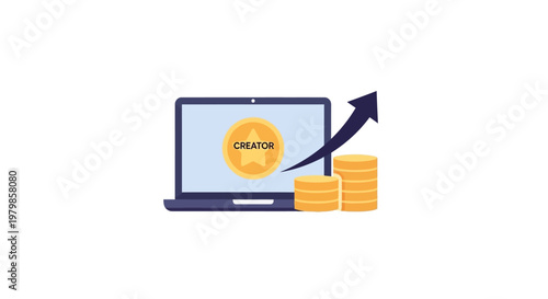 Laptop with money and growth graph.