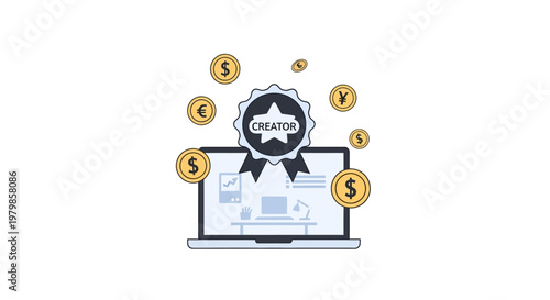 Laptop with money and reward.