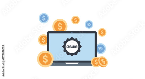 Laptop with money coins digital currency.