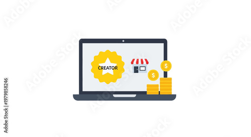 Laptop with Yellow Circle Icon.