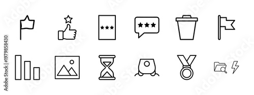 Minimalist feedback and star rating line icon set