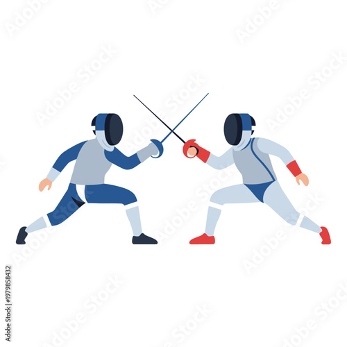 Two Fencers in Combat, Sword Fighting, Sports Competition, Athlete Duel