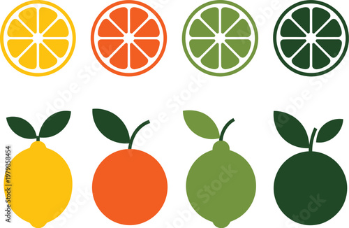 cute orange fruit doodle icon set including slice and whole orange hand drawn colorful vector illustration for food and nutrition design