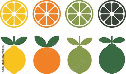 orange slice and whole cute colorful fruit doodle hand drawn icon vector illustration representing fresh citrus fruit clipart symbol design