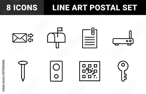 Postal and digital communication minimalist outline icon set