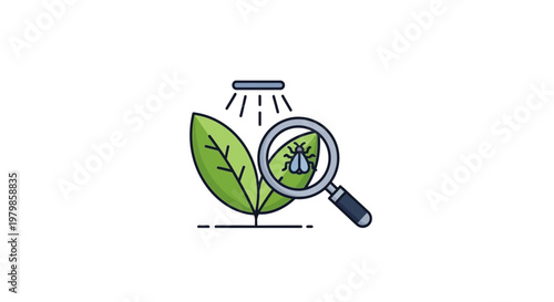 Green leaf under magnifying glass earth.