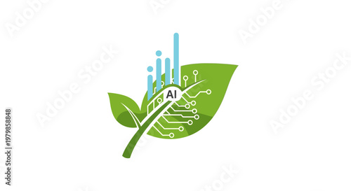 Green leaf with AI circuit.