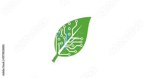 Green leaf with circuit board design.