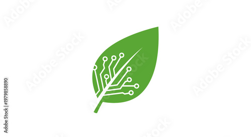 Green leaf with circuit board design.