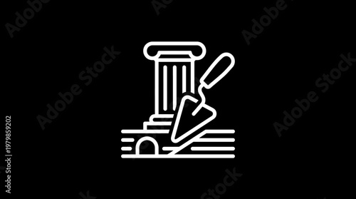 Architectural Column And Trowel Icon On Black Background