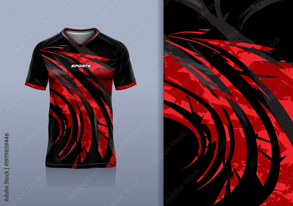 Obraz premium T-shirt mockup abstract texture grunge sport jersey design for football, soccer, racing, esports, running, black red color