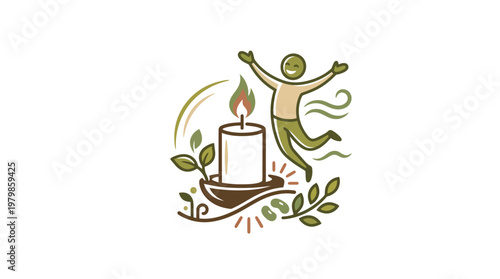 Joyful Icon of a Lit Candle and Celebrating Figure