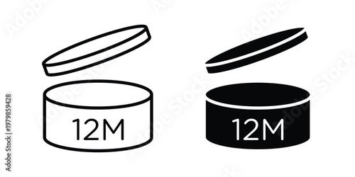 12M icon. Flat and outline icons. Black icons