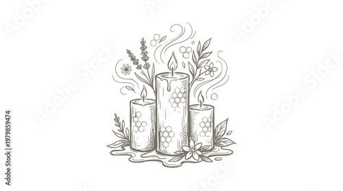 Elegant Hand-Drawn Candles with Floral Elements