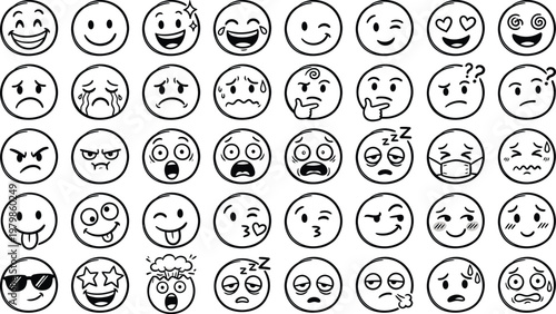 A collection of various emoticon faces    Ai, eps, jpg, transparent background, png