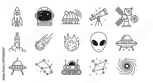 Space exploration and science fiction icons collection.