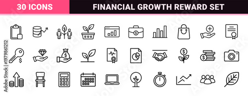 Employee benefits and corporate compensation line icon set