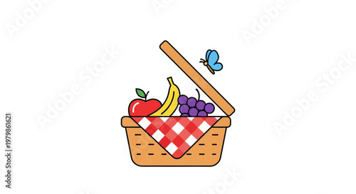 Colorful picnic basket with fresh fruit.
