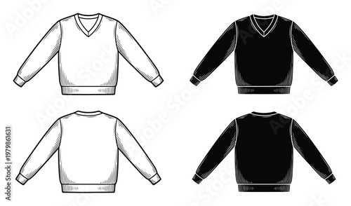 Black and White V-Neck and Crew Neck Sweatshirt