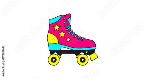 Colorful pink roller skate with stars.