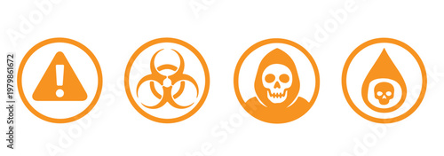 hazard warning signs icon set, vector triangle safety symbols including biohazard flammable high voltage corrosive and danger isolated on transparent background