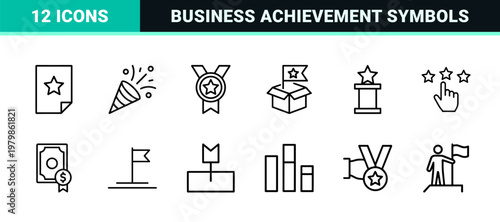 Reward and success line icon set for business achievement