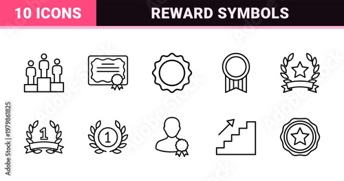 Black and white achievement and award icons