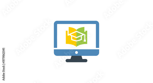 Computer monitor with graduation cap icon.