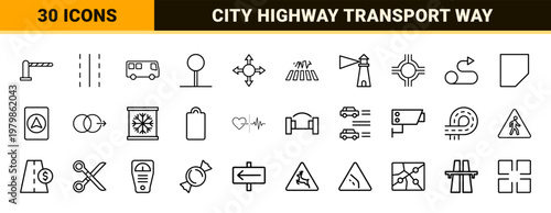 Minimalist road line icons for traffic and urban infrastructure design