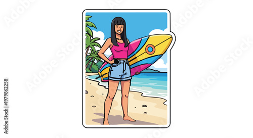 Young woman holding surfboard on beach