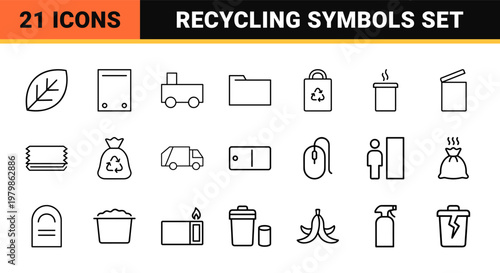 Minimalist waste management and recycling outline icon set