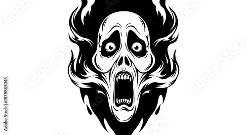 Horror Skull Face with Flames