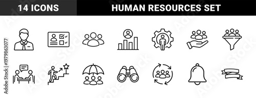 Minimalist recruitment and human resources outline icon set