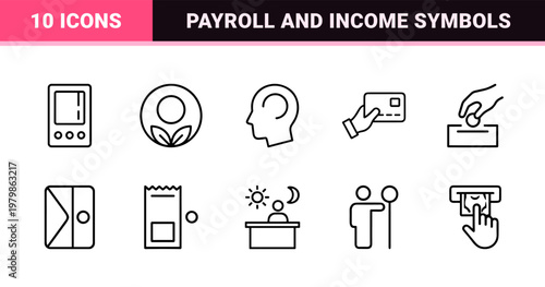 Minimalist financial salary and payroll icon set for business management.