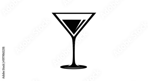 Minimalist martini glass icon with liquid, clean vector illustration on white background