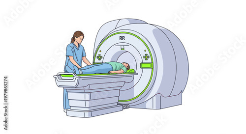 MRI Scan: Patient lying on table with technician next to scanner machine