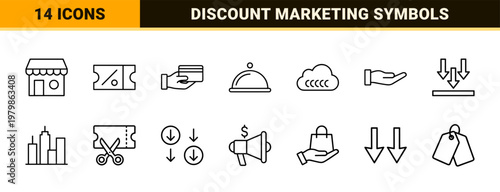 Minimalist retail sale and discount icon set for marketing