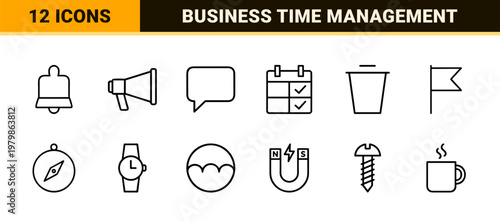 Minimalist business schedule and calendar grid outline icons