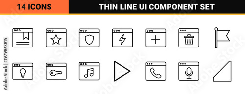 Minimalist web interface and schedule outline icon set