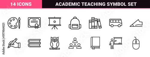 School and education minimalist line icons for learning and study