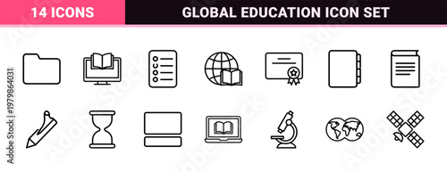 Minimalist e-learning and digital education outline icon set