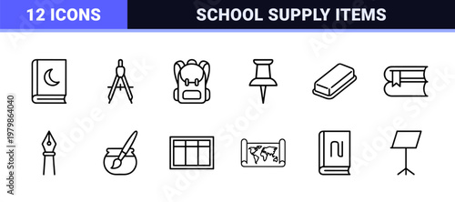 School and education minimalist outline icons set