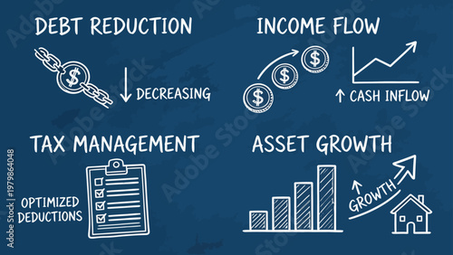 Financial Concepts Illustrated on Chalkboard