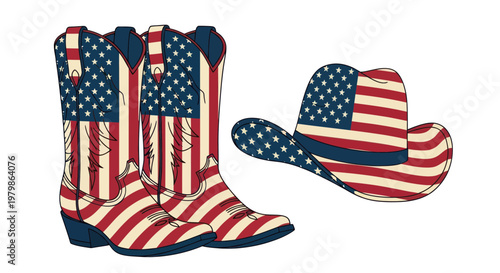 American Flag Cowboy Boots and Hat - Patriotic Western Wear