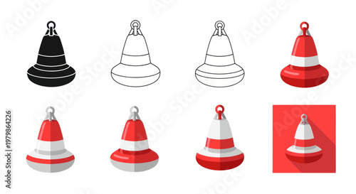 Buoy Icons Set: Silhouette, Outline, Flat Design, and Realistic Styles