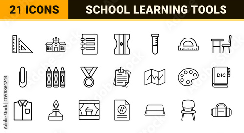 School and education outline icon set for study and learning resources