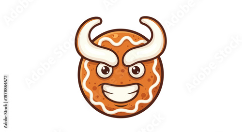 Devil Gingerbread Cookie Character with Horns and Grinning Face