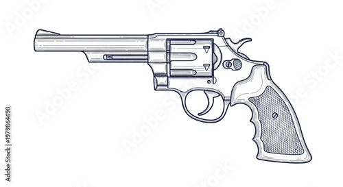 Detailed Sketch of a Revolver Handgun on White Background